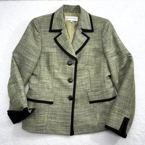 Jones New York Pant Suit Sage Green Black Trim Career Classic Office Womens 10 - Picture 3 of 14